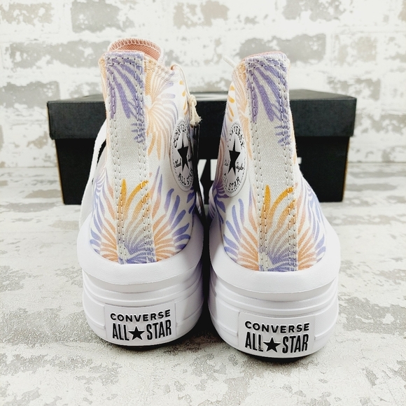 New Converse Chuck Taylor All Star Move Hi Floral White Platform Sneakers A574 - Picture 6 of 9